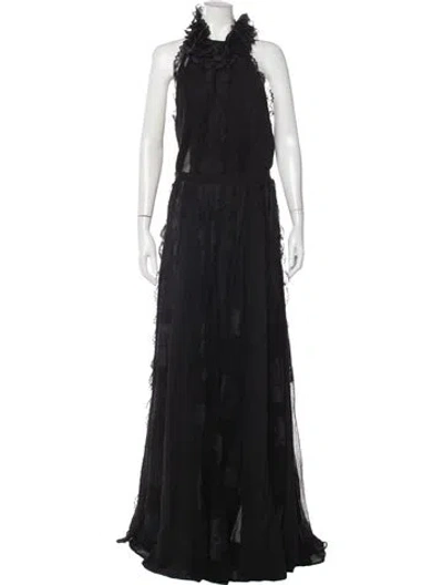 Pre-owned Zuhair Murad Lace Pattern Long Dress In Black