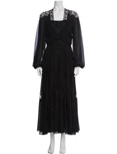 Pre-owned Zuhair Murad Lace Pattern Long Dress In Black