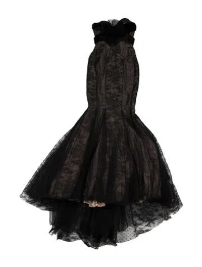 Pre-owned Zuhair Murad Lace Pattern Long Dress In Black