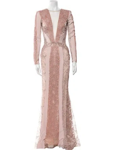 Pre-owned Zuhair Murad Lace Pattern Long Dress In Pink