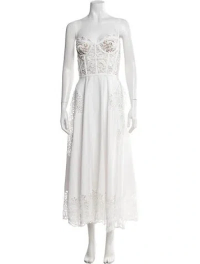 Pre-owned Zuhair Murad Lace Pattern Midi Length Dress In White