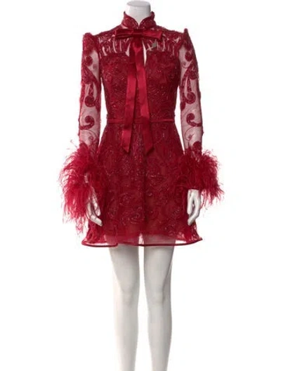 Pre-owned Zuhair Murad Lace Pattern Mini Dress W/ Tags In Red