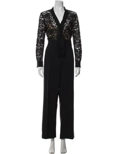 Pre-owned Zuhair Murad Lace Pattern V-neck Jumpsuit In Black