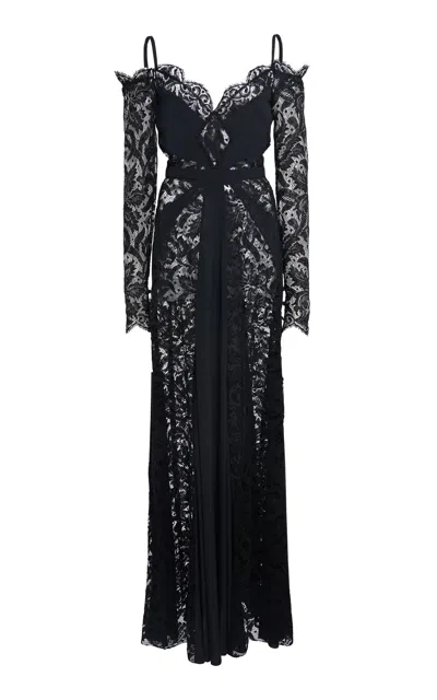 Zuhair Murad Lace V-neck Long Sleeved Gown In Black