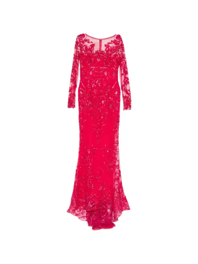 Zuhair Murad Lace-embellished Fishtail Gown In Pink