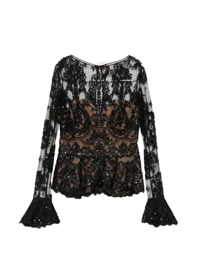 Zuhair Murad Lace-embellished Peplum Top In Multi
