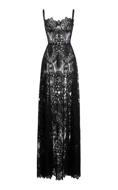 Zuhair Murad Lace-macrame Maxi Dress In Black