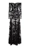 Zuhair Murad Life Tree Tulle Embroidered Maxi Dress In Black