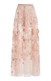 Zuhair Murad Life Tree Tulle Embroidered Skirt In Pink