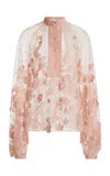 Zuhair Murad Life Tree Tulle Embroidered Top In Pink