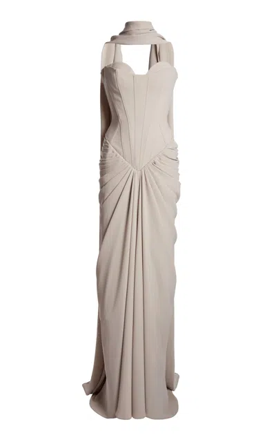 Zuhair Murad Light Cady Corset Long Dress In Brown