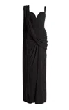 Zuhair Murad Light Cady Draped Heart Neck Strappy Maxi Dress In Black