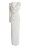Zuhair Murad Light Cady Draped Neckline Maxi Dress In White