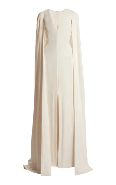 Zuhair Murad Light Cady Long Cape Dress In White