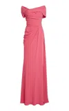 Zuhair Murad Light Cady Off-shoulder Draped Maxi Dress In Pink