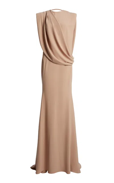 Zuhair Murad Light Cady Squared Shoulder Long Dress In Brown