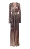 Zuhair Murad Long Sleeve Deep V Printed Gown