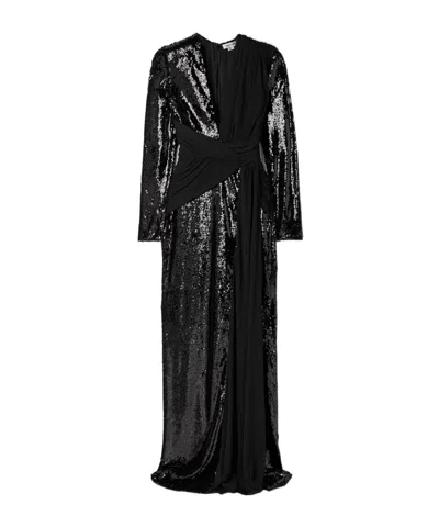 Zuhair Murad Draped Paneled Sequined Tulle And Jersey Gown In Black