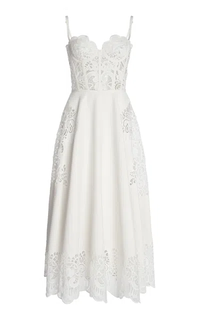 Zuhair Murad Macrame-paneled Cady Bustier Midi Dress In White
