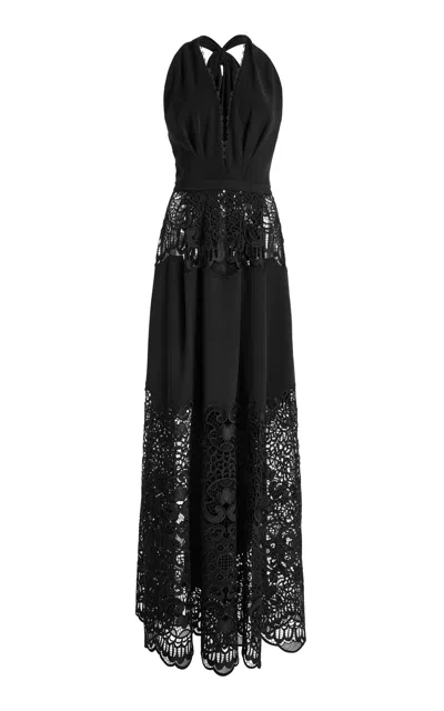 Zuhair Murad Macrame-paneled Cady Maxi Dress In Black