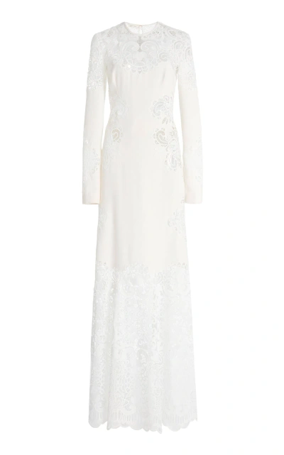 Zuhair Murad Macrame-paneled Cady Maxi Dress In White