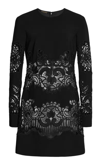 Zuhair Murad Macrame-paneled Cady Mini Dress In Black