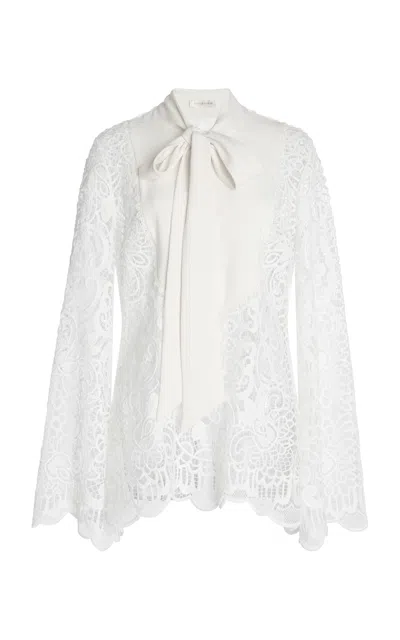 Zuhair Murad Macrame-paneled Cady Top In White
