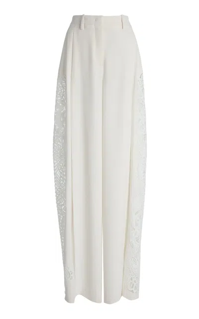 Zuhair Murad Macrame-paneled Cady Wide-leg Pants In White