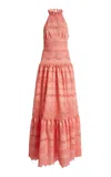 Zuhair Murad Madras Broderie Halter Maxi Dress In Pink