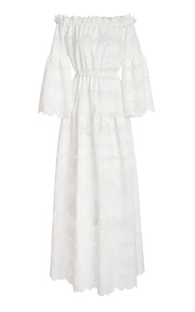 Zuhair Murad Madras Broderie Off-shoulder Maxi Dress In White