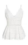 Zuhair Murad Madras Broderie Strappy Peplum Top In White