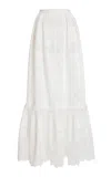 Zuhair Murad Madras Broderie Tiered Maxi Skirt In White