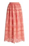 Zuhair Murad Madras Broderie Tiered Midi Skirt In Pink
