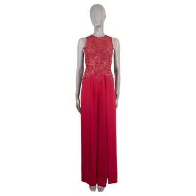 Pre-owned Zuhair Murad Magenta Silk Beaded Jumpsuit 34 Xs In Red
