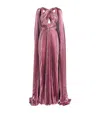 Zuhair Murad Metallic Pleated Cape Gown In Pink