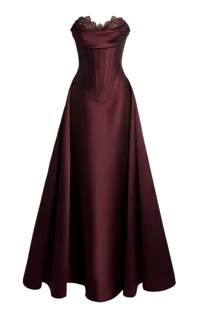 Zuhair Murad Mikado Corseted Gown In Burgundy