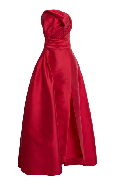 Zuhair Murad Mikado Gathered Strapless Gown In Red