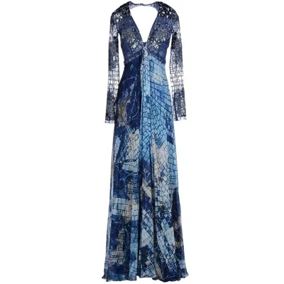 Pre-owned Zuhair Murad Nwt  Embellished Ocean Blue Silk Dress Gown Italian 38 - Us 2