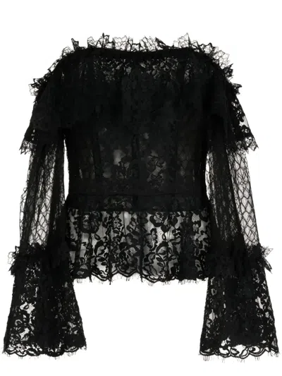 Zuhair Murad Off-shoulder Floral-lace Peplum Blouse In Black