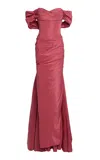 Zuhair Murad Off The Shoulder Draped Gown In Pink