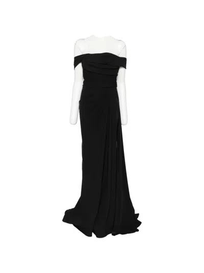 Zuhair Murad Off-shoulder Draped Gown In Black