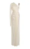 Zuhair Murad One Shoulder Draped Embellished Gown In White