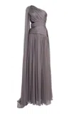 Zuhair Murad One Shoulder Draped Silk Gown In Grey