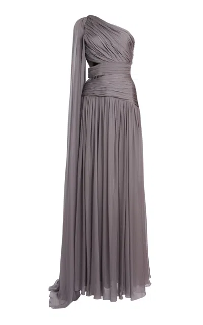 Zuhair Murad One Shoulder Draped Silk Gown In Grey