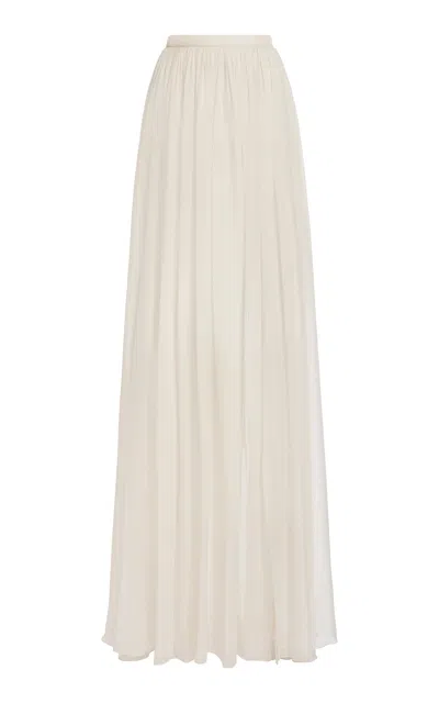 Zuhair Murad Pleated Silk Chiffon Maxi Skirt In White