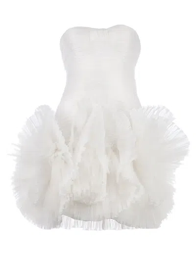 Zuhair Murad Pleated Strapless Mini Dress In White