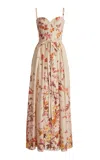 Zuhair Murad Poplin Cotton Tree Print Maxi Dress In Gold
