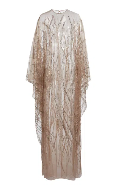 Zuhair Murad Posidonia Stone Embroidered Kaftan In Brown