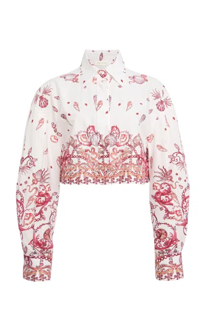 Zuhair Murad Printed Cotton Cropped Shirt In Ivory