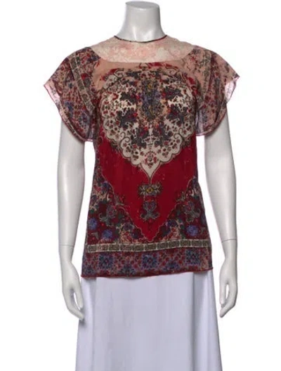 Pre-owned Zuhair Murad Printed Crew Neck Blouse In Burgundy